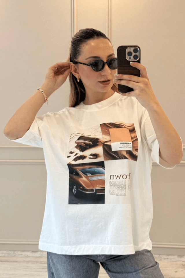 Baskılı Pamuklu T-shirt / Kahve