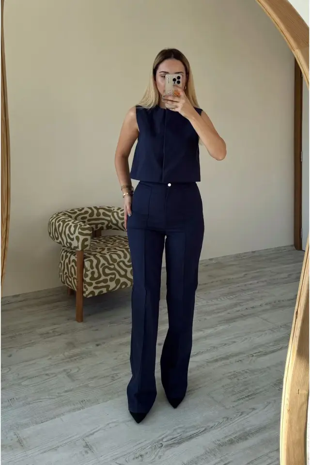 Çıtçıtlı Gabardin Yelek Pantolon Takım