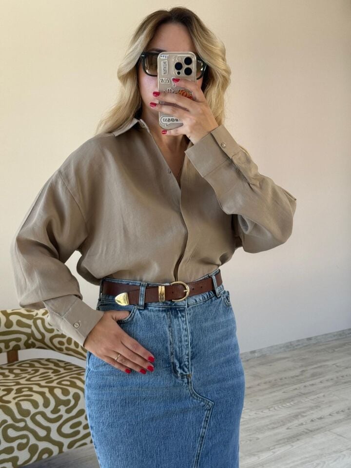 Modal Kadın Taş Rengi Gömlek