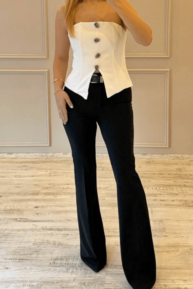 Kemerli Flare Klasik Pantolon/ Siyah