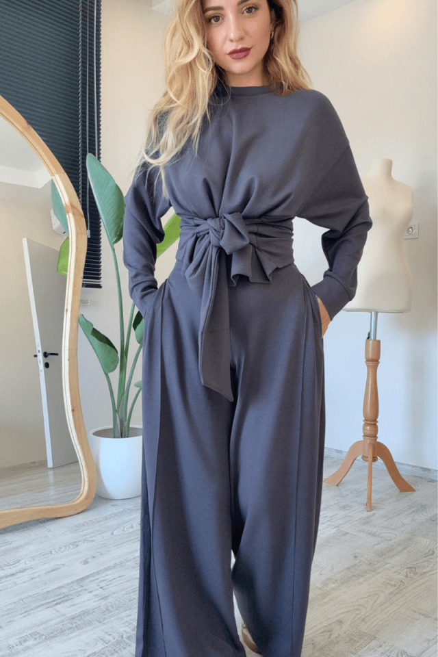 Belden Bağlama Detaylı Al-Üst Eşofman Takımı