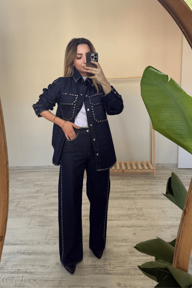 Zımba Detaylı Ceket-Pantolon Takım