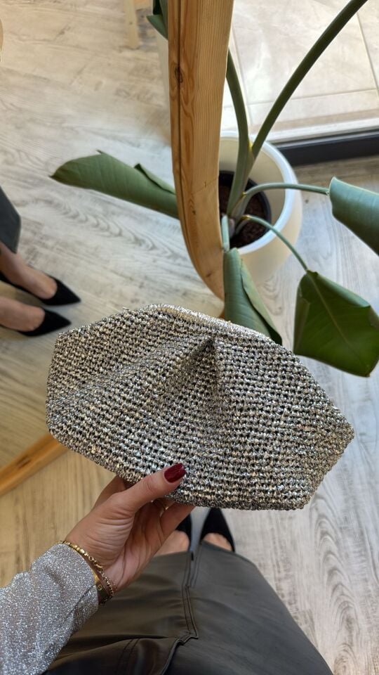 El Örgüsü Portföy Çanta/Gümüş