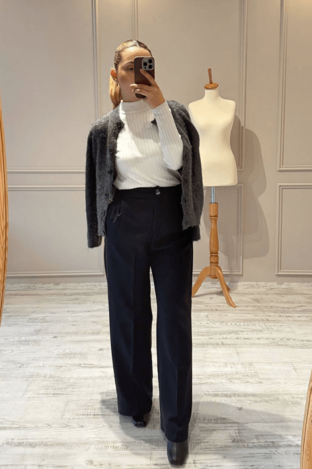 Beli Lastikli Kumaş Pantolon/Siyah