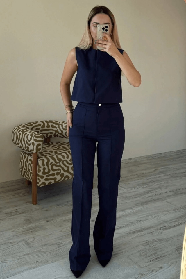 Lacivert Çıtçıtlı Gabardin Yelek Pantolon Takım