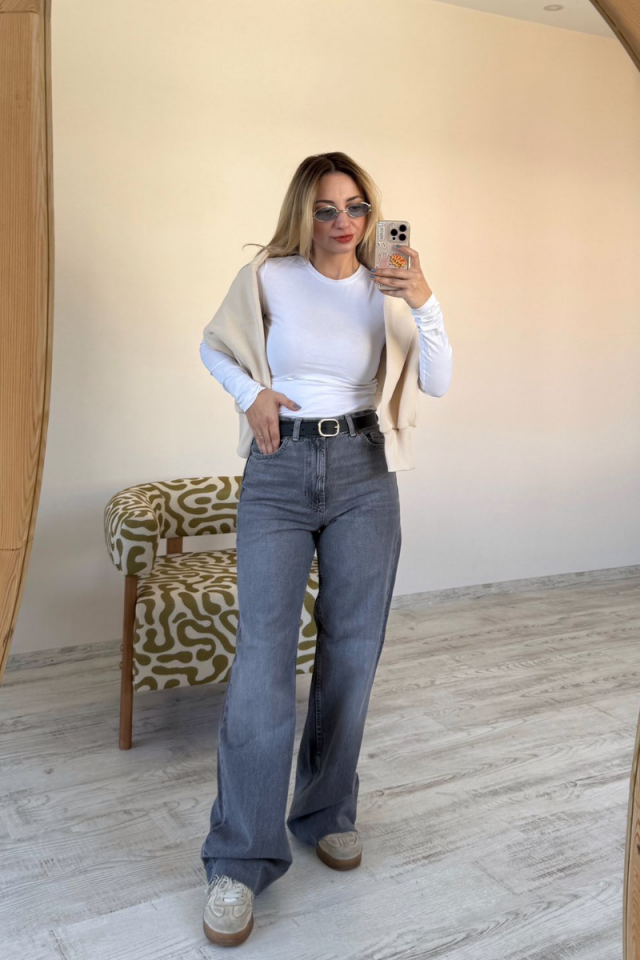 ZR Model Yüksek Bel Gri Jean