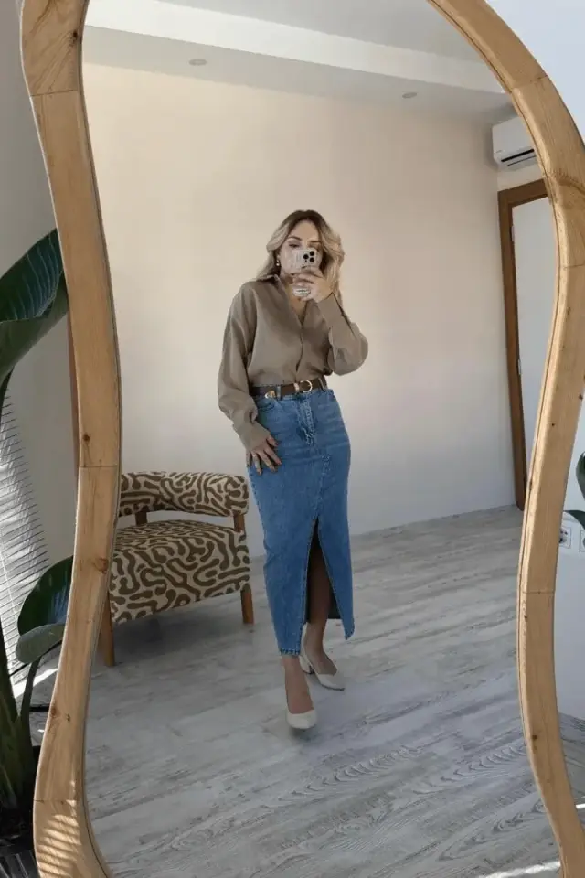 Lacivert Lazer Kesim Yırtmaçlı Uzun Etek