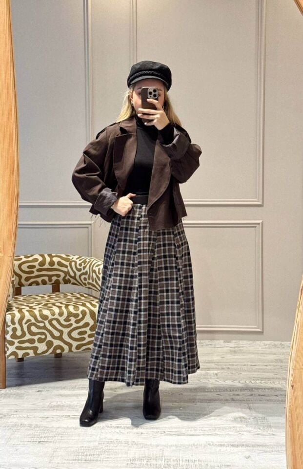 Ekose MaxiBoy Etek/Kahverengi