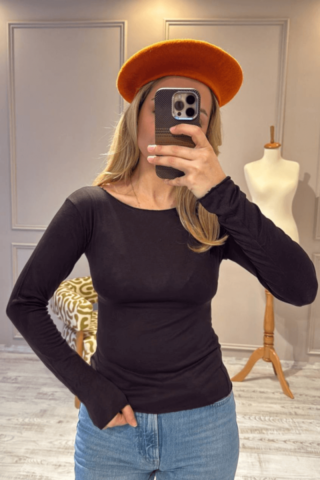 Transparan Kayık Yaka Body / Kahverengi