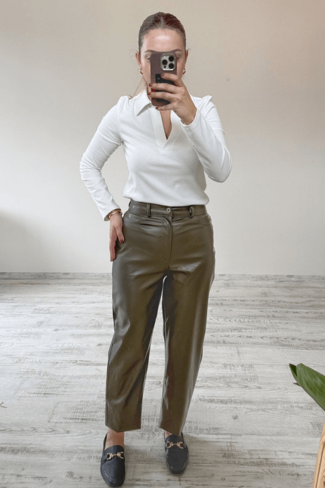 Haki Tok Kumaş Termal Suni Deri Pantolon