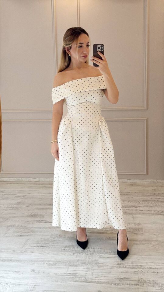 Puantiyeli Midi Boy Elbise